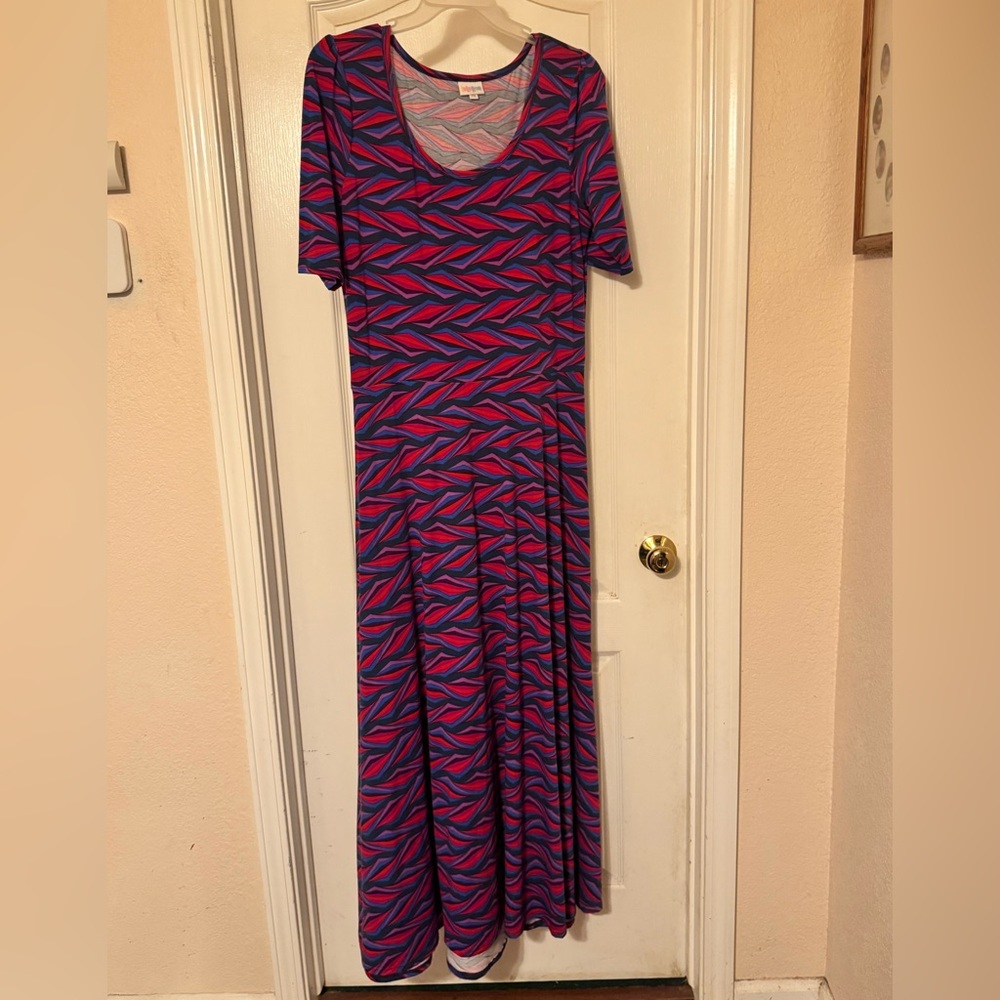LuLaRoe Stylish Women's Blue and Pink Patterned Dress 2XL